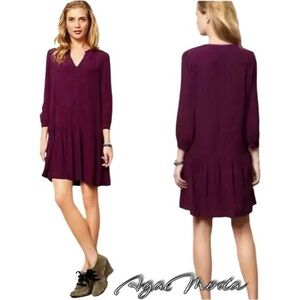Maeve for Anthropologie Galina Eggplant Drop Waist Dress